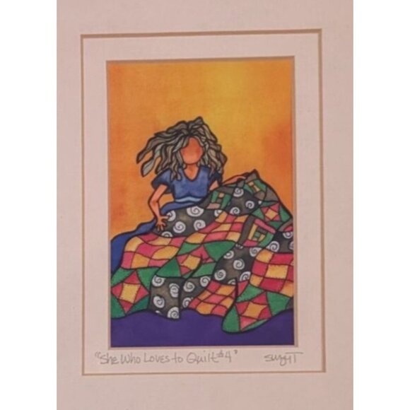 She Who Loves To Quilt #4 Framed Print by Suzy Toronto Gold Frame Colorful Art - Picture 2 of 16